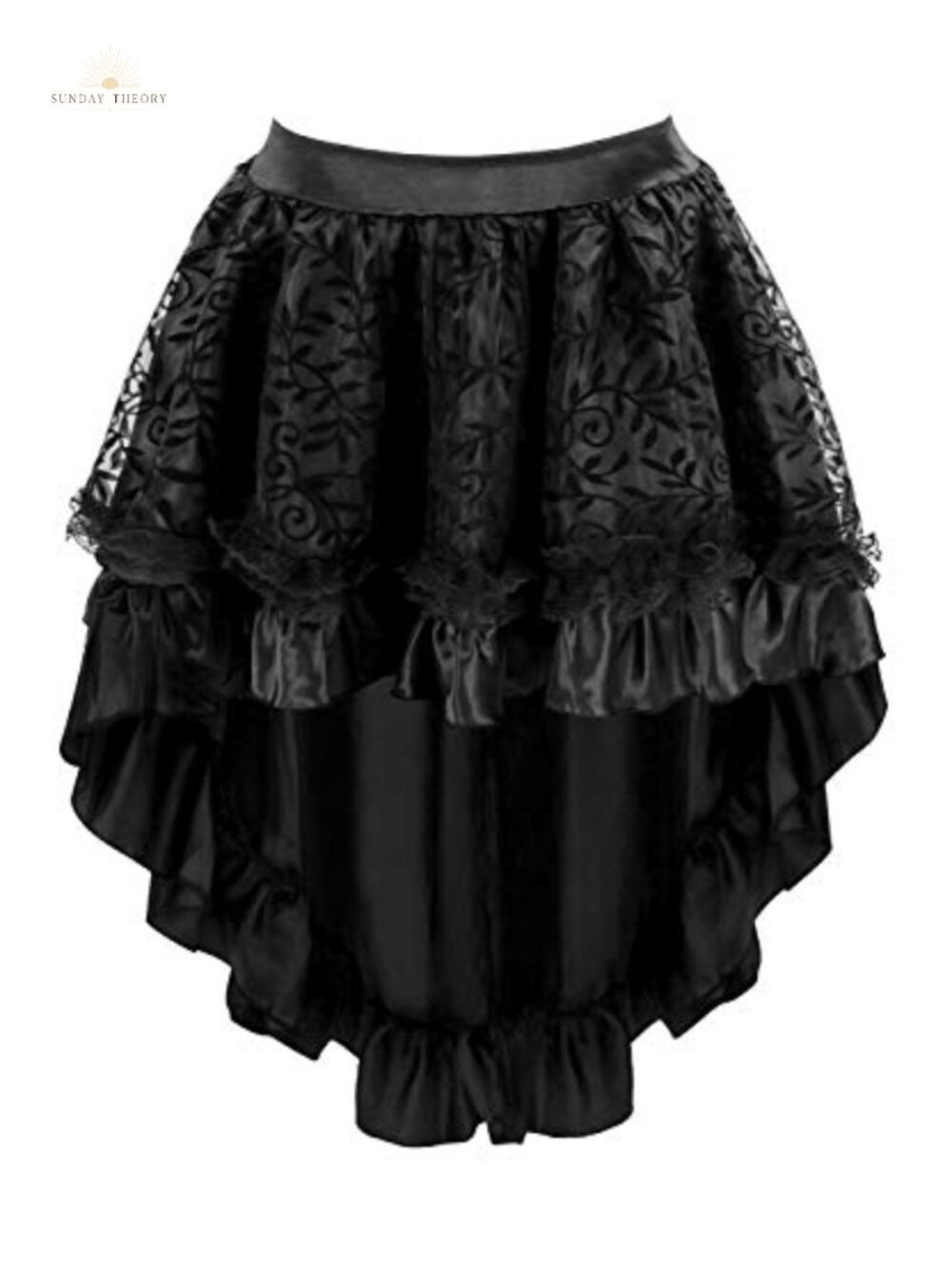 Steampunk Satin High Low Skirt Lace Floral Trim Zipper Back